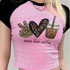 Women's Crop T-Shirt with Coffee Motif