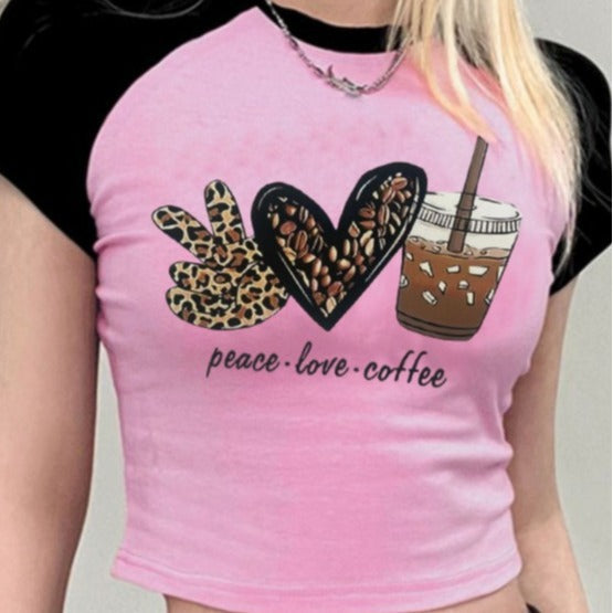 Women's Crop T-Shirt with Coffee Motif