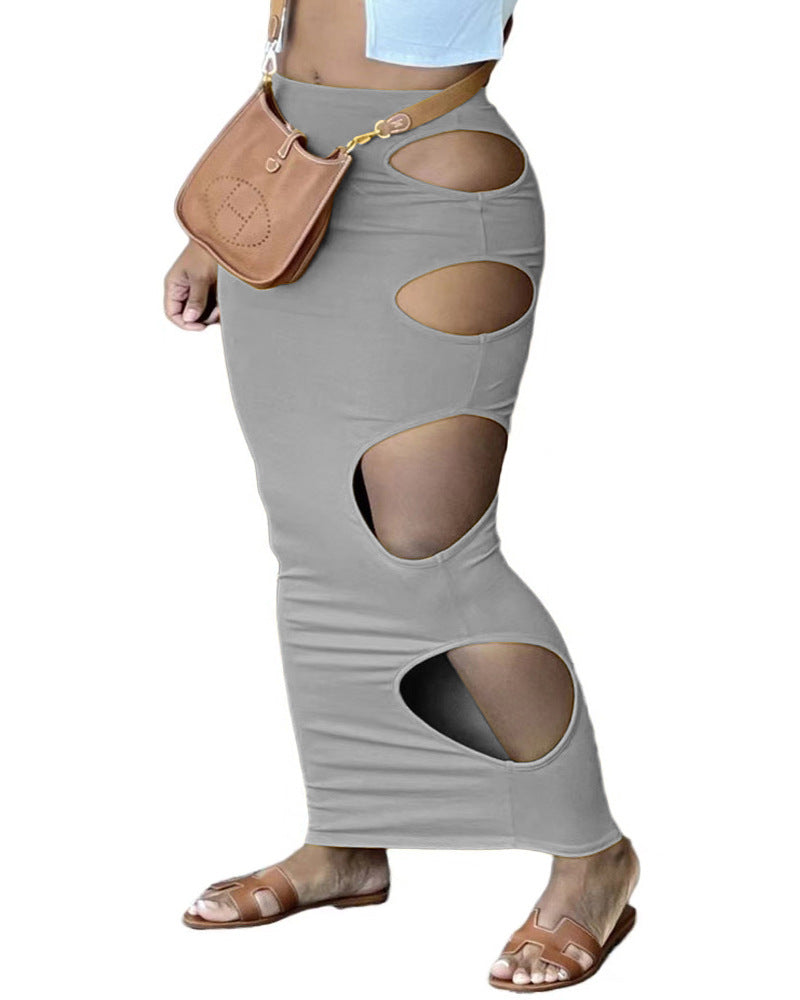 Women's Maxi Skirt with Cut-Outs and Elastic Waistband