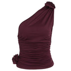 Women's Asymmetrical Ruffled Top with Floral Detail