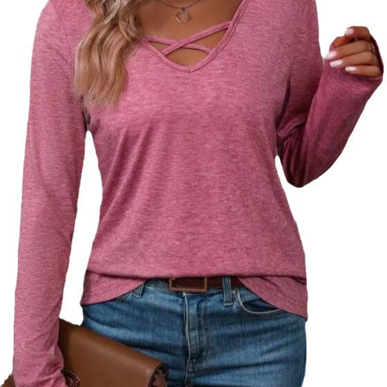 Women's Long Sleeve Shirt with Cross Neckline