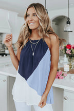 Women's Sleeveless Top with Geometric Color Block Design