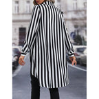 Women's Long-Sleeve Striped Shirt with Asymmetrical Hem