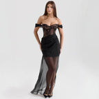 Women's Elaborate Lace Dress with Elegant Ruffle Details
