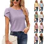 Women's Elegant Blouse with Ruffled Sleeves and Eyelet Pattern