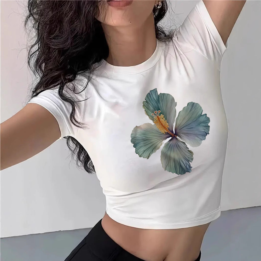 Women's Crop T-Shirt with Floral Design