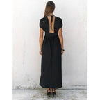 Women's Elegant Maxi Dress with Refined Wrap Design and Deep V-Neck