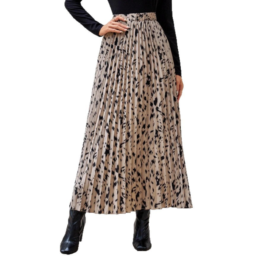 Women's Pleated Maxi Skirt with Fashionable Pattern