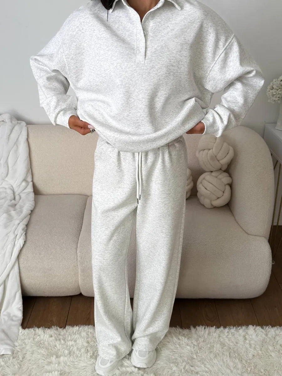 Women's Comfortable Polo Pullover and Relaxed Pants Set