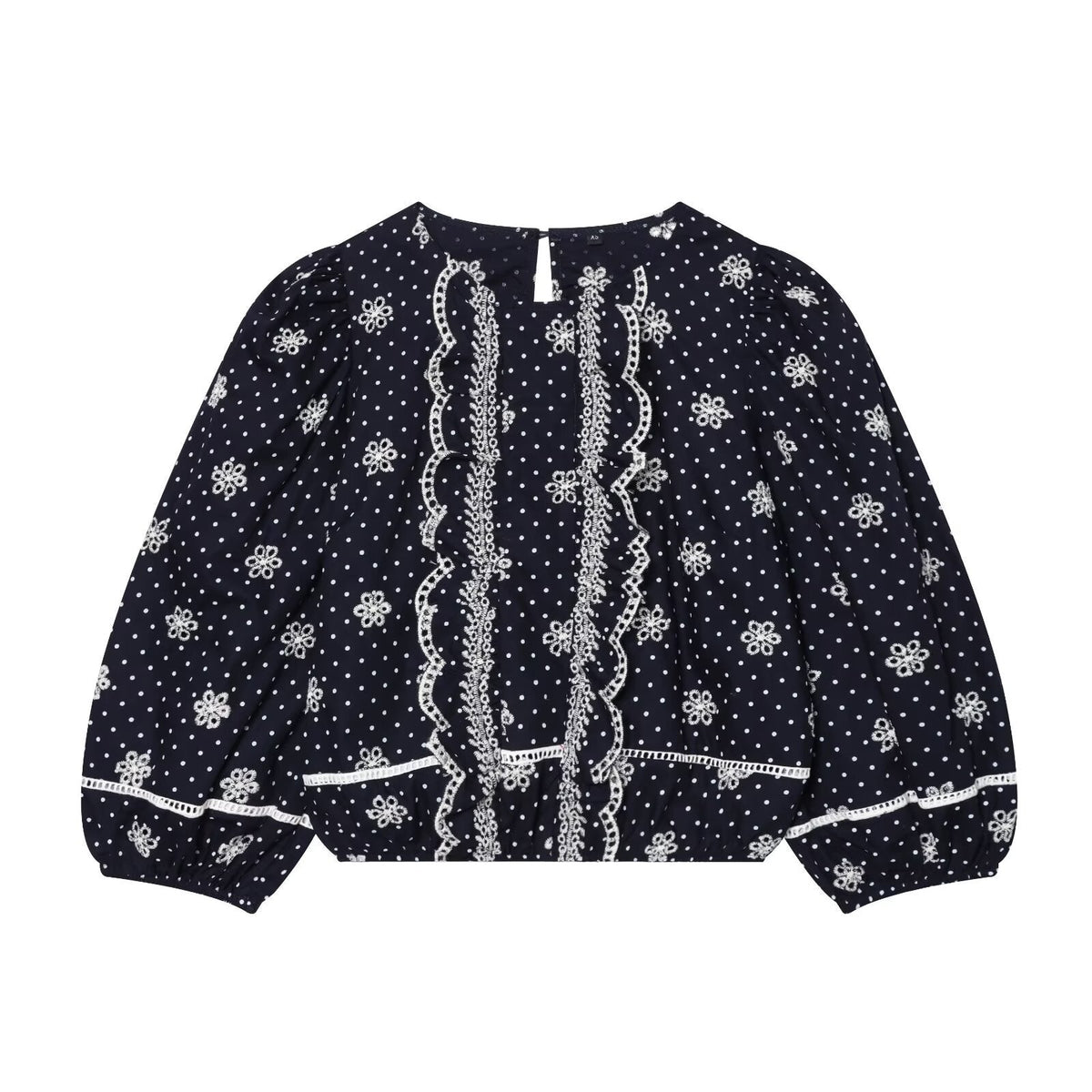 Women's Blouse with Lace and Ruffle Details