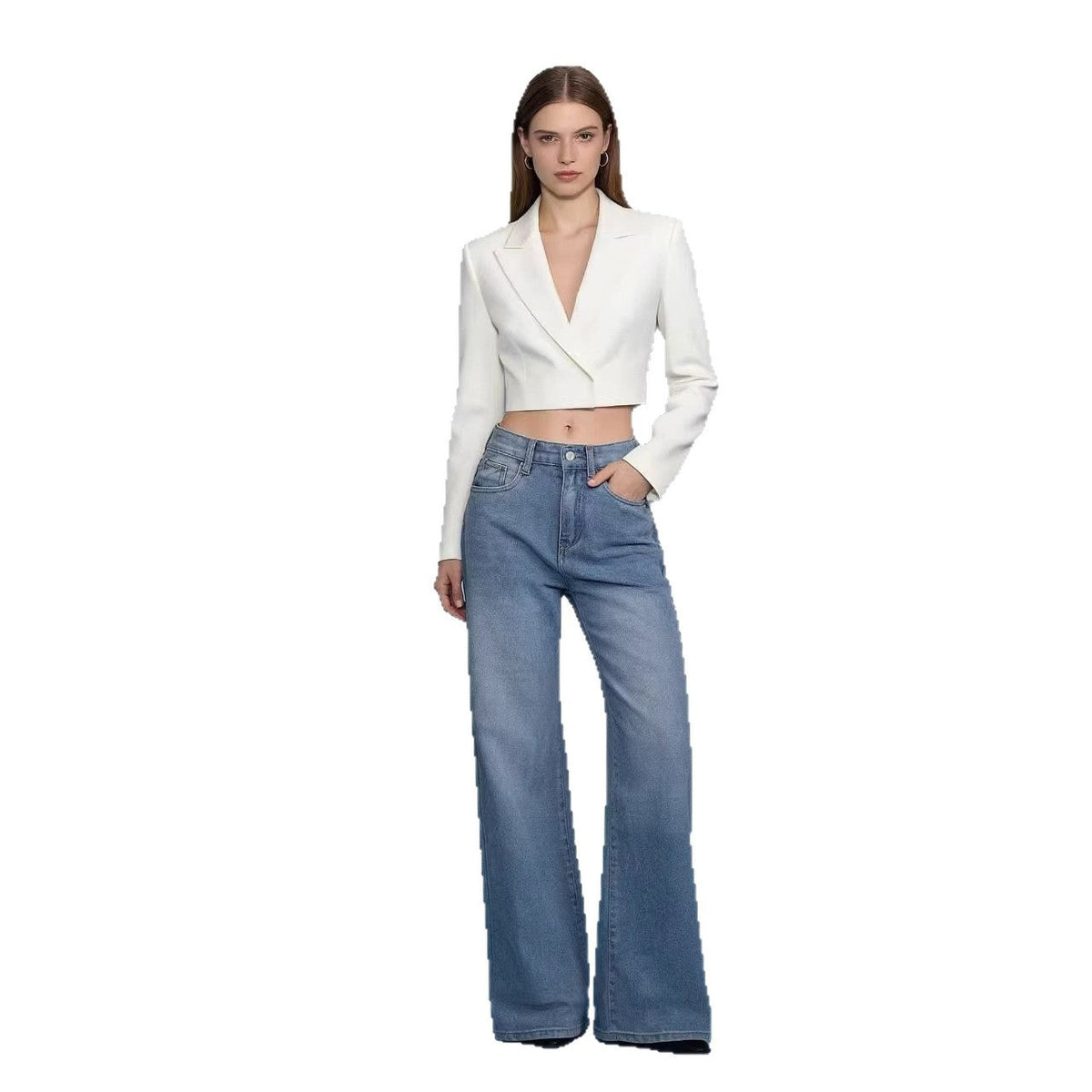 Elegant Cropped Blazer with Slim Lapel