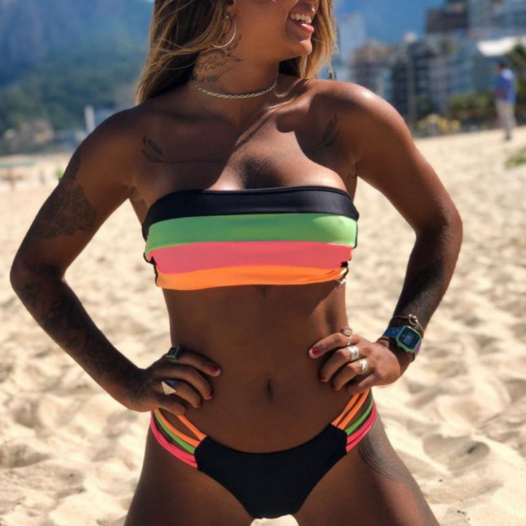 Women's Striped Bandeau Bikini