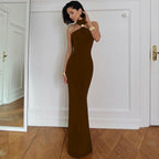 Women's Floor-Length Evening Dress with Elegant Halterneck