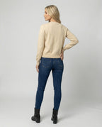 Women's Fine Knit Cardigan with Crew Neck and Horse Appliqué