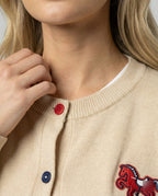 Women's Fine Knit Cardigan with Crew Neck and Horse Appliqué