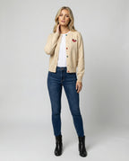 Women's Fine Knit Cardigan with Crew Neck and Horse Appliqué
