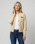 Women's Fine Knit Cardigan with Crew Neck and Horse Appliqué