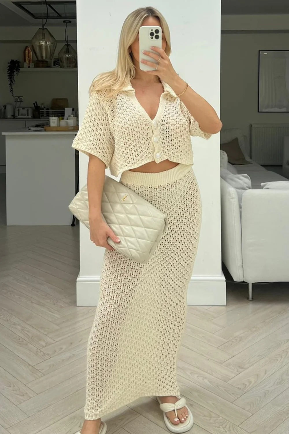 Women's Casual Knit Set with Cropped Jacket and Wrap Skirt