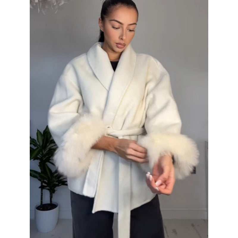 Women's Elegant Hooded Jacket with Faux Fur Trim