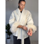 Women's Elegant Hooded Jacket with Faux Fur Trim