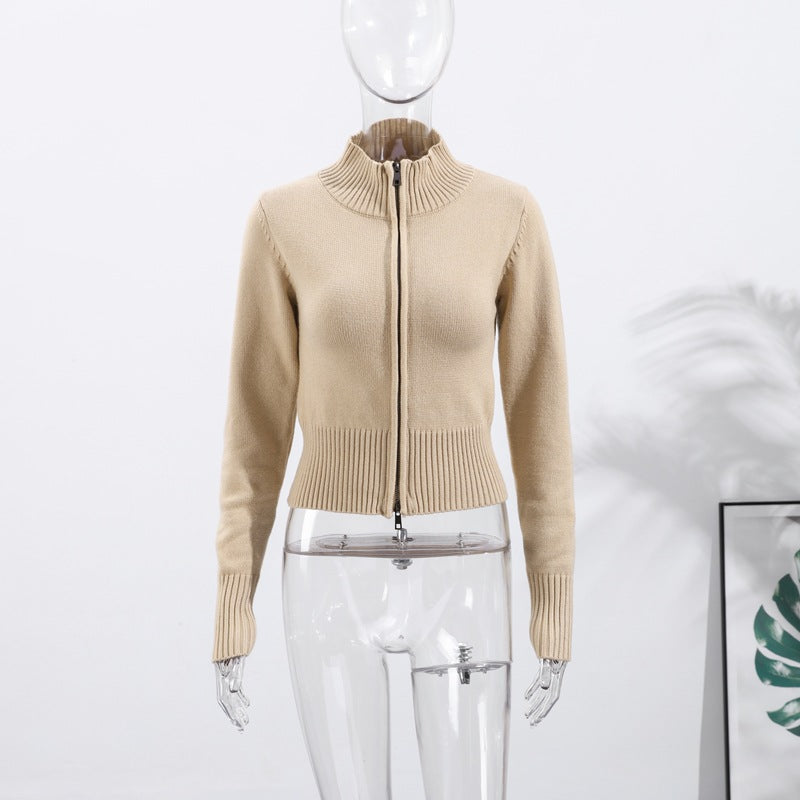 Elegant Knit Cardigan with Full-Length Zipper