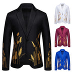 Elegant Blazer with Artistic Plant Pattern and Fine Texture