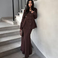 Elegant Women's Two-Piece Set with Flowing Top and Floor-Length Skirt
