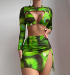 Women's Fashionable Long-Sleeve Crop Top and Asymmetrical Skirt Set