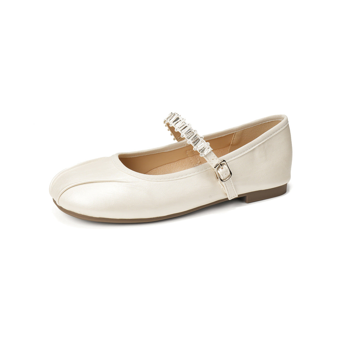 Women's Strap Ballet Flats with Shimmering Finish