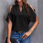 Elegant Women's Blouse with Off-Shoulder and Stand-Up Collar