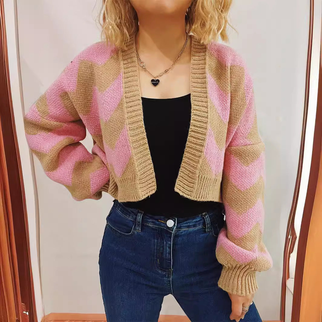 Women's Chunky Knit Cardigan with Zigzag Pattern