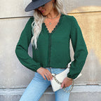Women's Blouse with Fine Texture Details and Romantic Lace Insert
