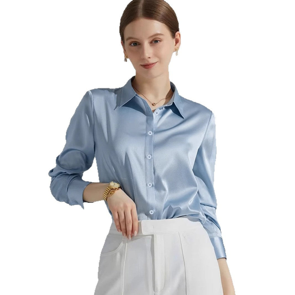Women's Luxury Satin Blouse with Elegant Collar and Soft Sleeves