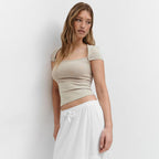 Women's Fitted Short-Sleeve Shirt with Square Neckline