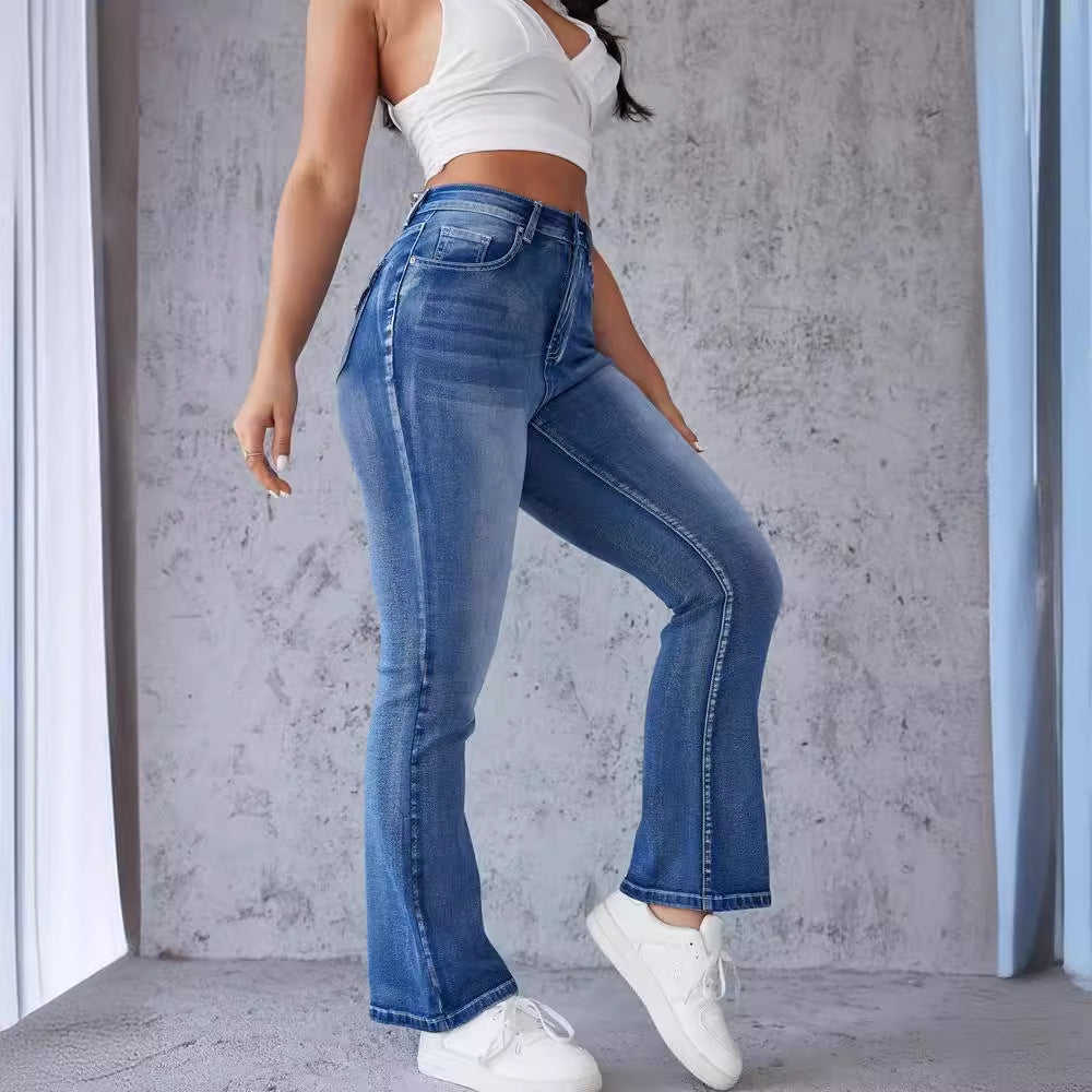 Women's Bootcut Jeans with High Waistband and Stretch