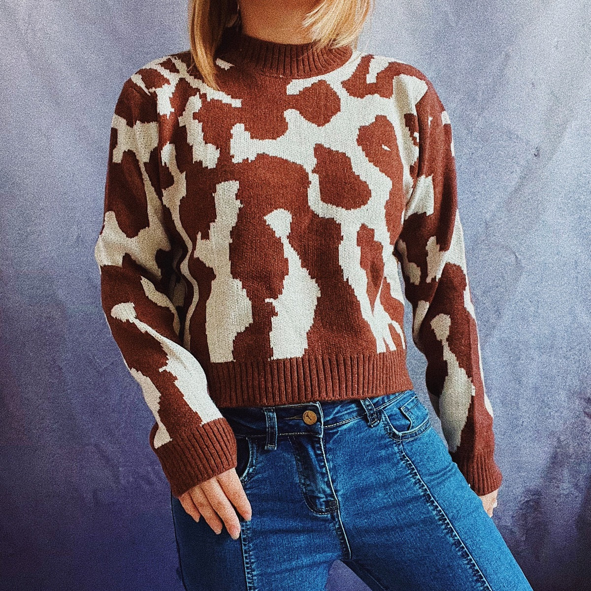 Women's Patterned Sweater with Modern Animal Print