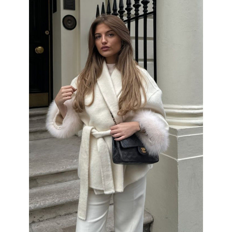 Women's Elegant Hooded Jacket with Faux Fur Trim