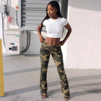 Women's Camouflage Pants with Elastic Waist and Fitted Cut