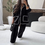 Women's Elegant Knit Blazer Set with Contrasting Details