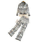 Women's Fashionable Knit Suit with Geometric Patterns