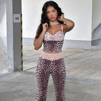Women's Leopard Print Jumpsuit with Lace Straps