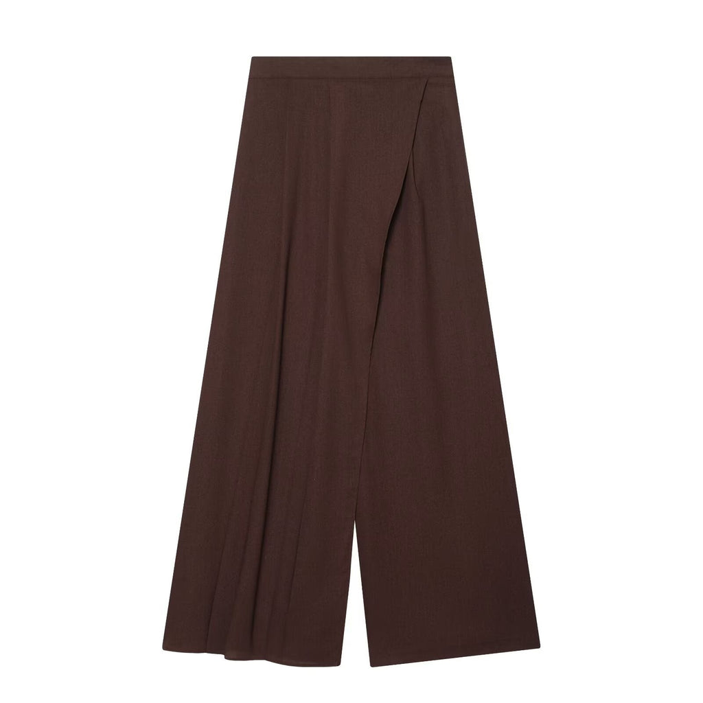 Women's Elegant Wide-Leg High-Waisted Trousers with Asymmetric Cut