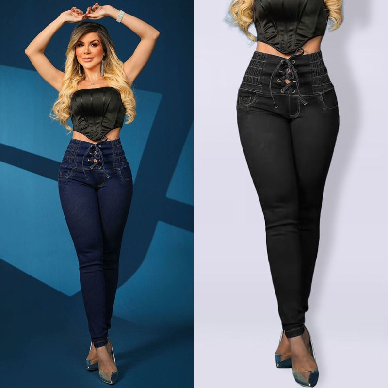High-Waisted Lace-Up Jeggings