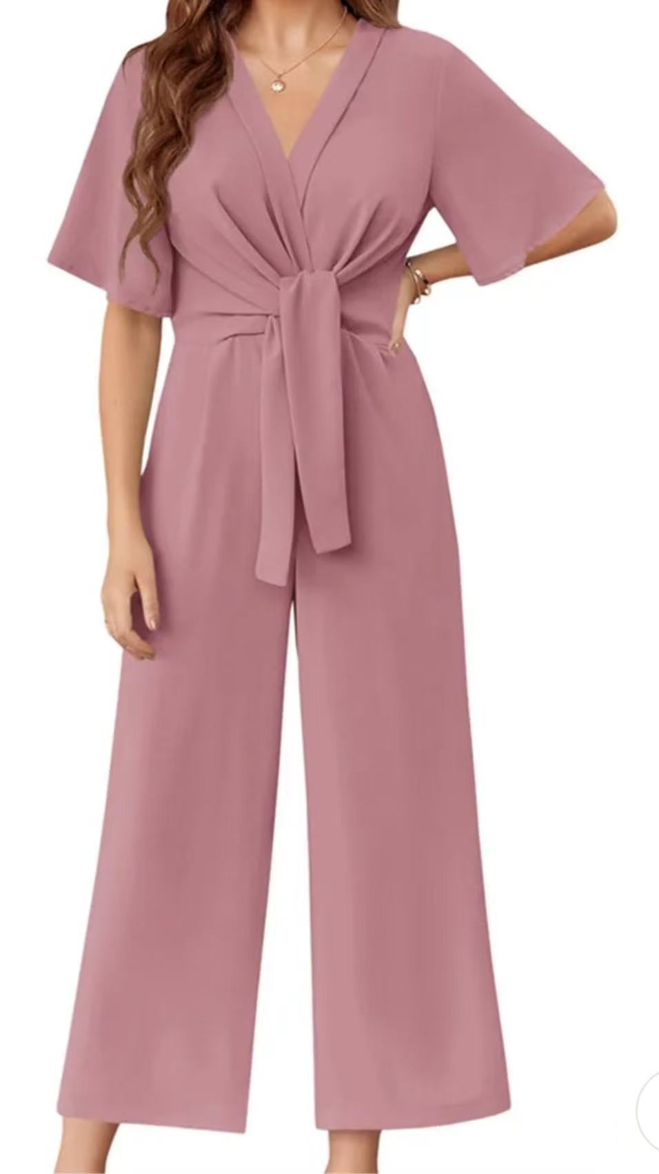 Women's Wide-Leg Jumpsuit with Waist Tie