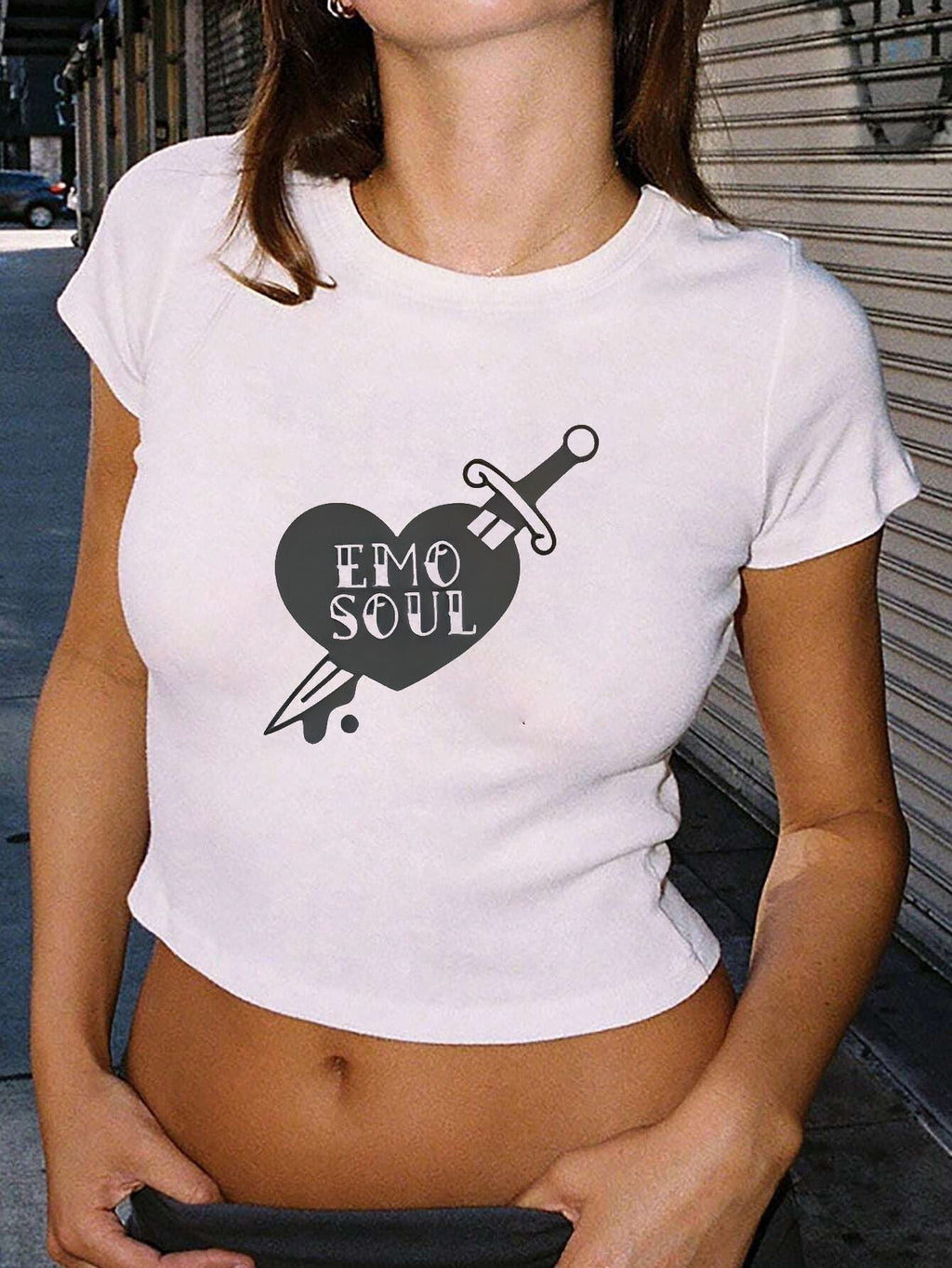 Women's Crop T-Shirt with Retro Phone Design