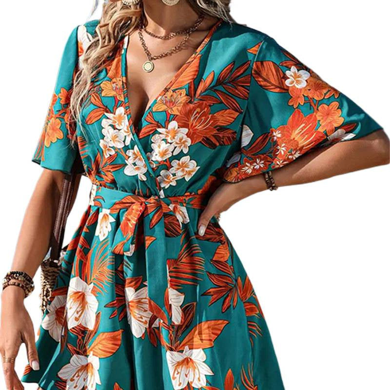 Women's Jumpsuit with Floral Design and Wide Sleeves