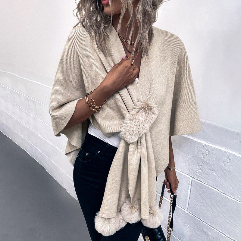 Elegant Poncho with Luxurious Faux Fur Trim