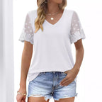 Women's Blouse with Elegant Lace Sleeves and V-Neck