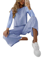 Women's Casual Linen-Look Two-Piece Set with Oversized Top and Palazzo Pants