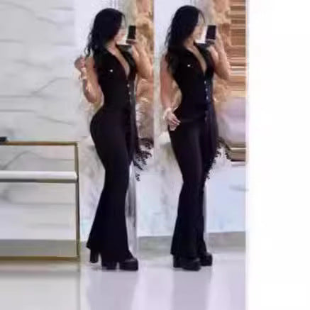 Elegant Women's Flared Jumpsuit with Button Details